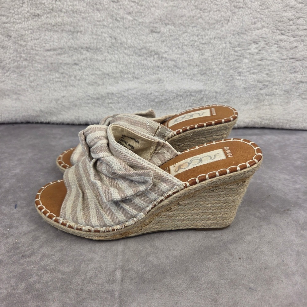 Sugar Womens Espadrille Wedge Sandals Striped Bow Mules Tan Cream SGR-HUNDREDS